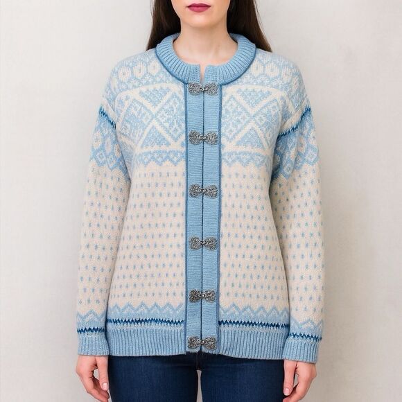 Dale of Norway Cardigan Blue White Wool Nordic Fair Isle Knit Sweater Large | 42 - Picture 16 of 16